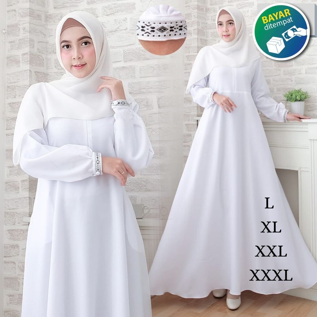 Gamis Nabila Putih Syari Gamis Maxy Panjang Dress Gamis Putih
