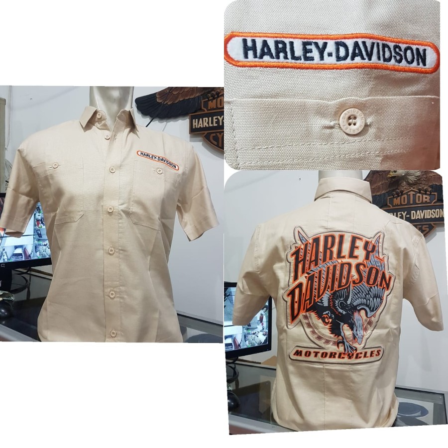 Kemeja Harley Davidson Eagle Cream Short Lazada Indonesia