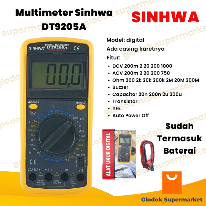 Multimeter Sinhwa DT9205A Multitester Digital DT 9205A Tester Besar DT ...