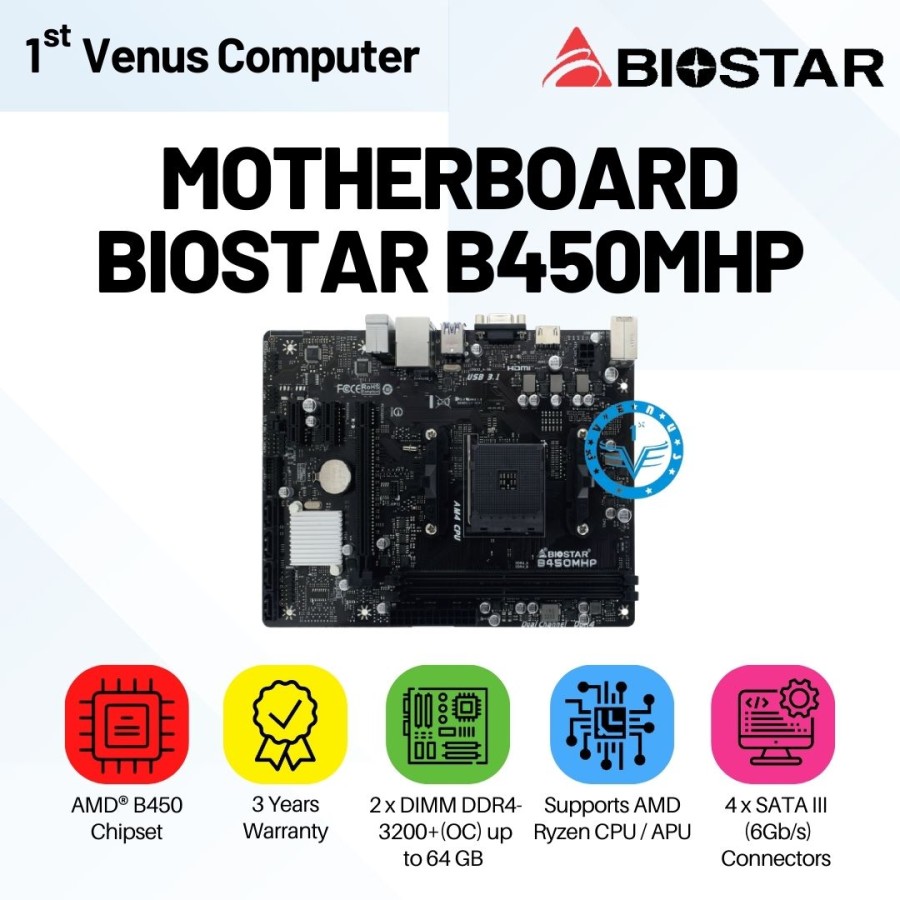 BIOSTAR MOTHERBOARD B450MHP SOCKET AM4 AMD RYZEN MB04-BIO