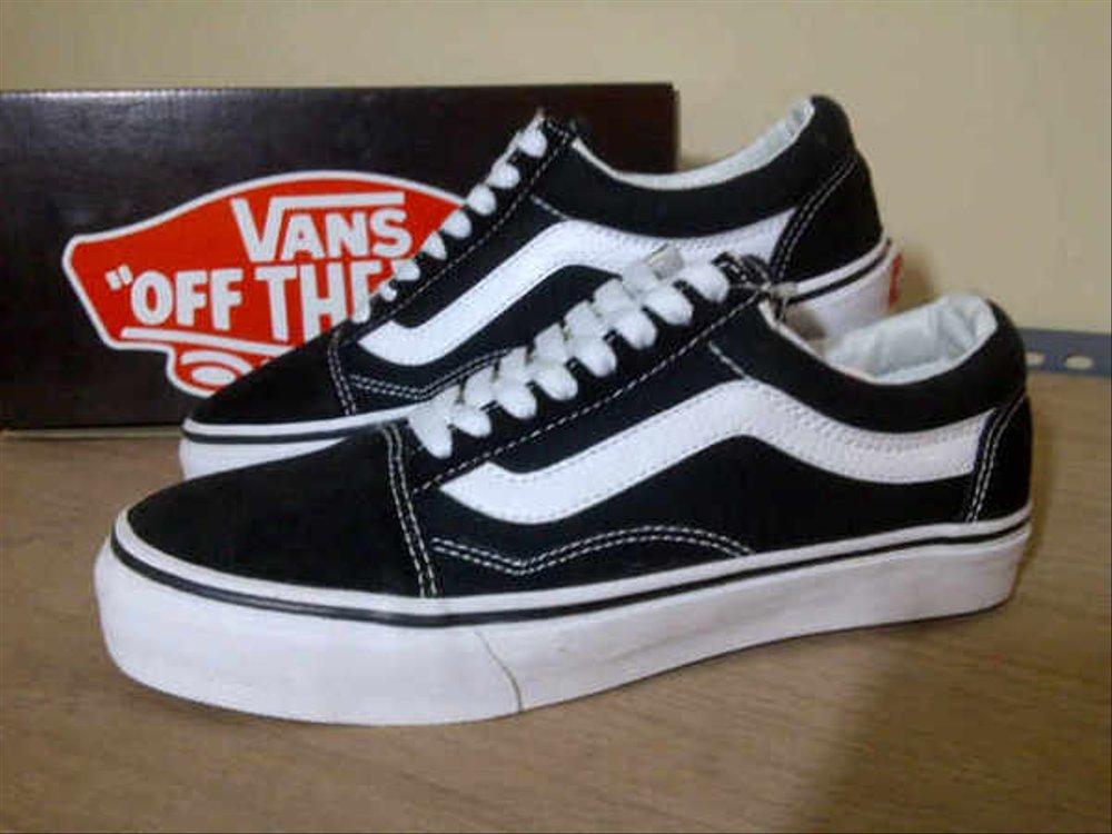 sepatu vans old skool sk8 pria / wanita hitam lis putih cacing tali gum size 36-43 free box