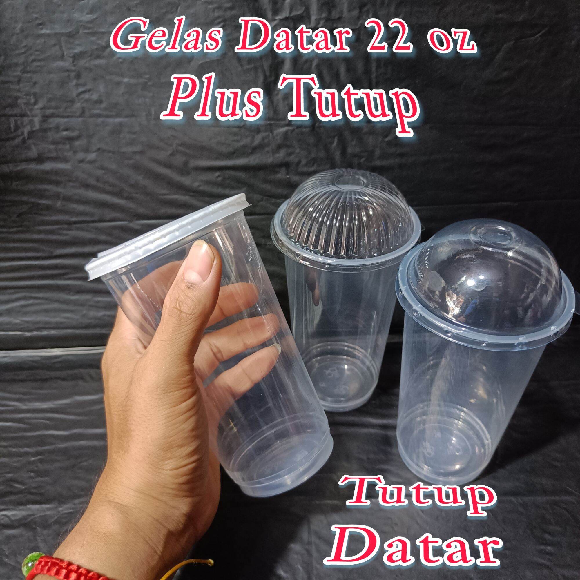 Gelas Plastik Datar Tebal Size 22 Oz PLUS Tutup CEMBUNG [isi 50 Cup ...