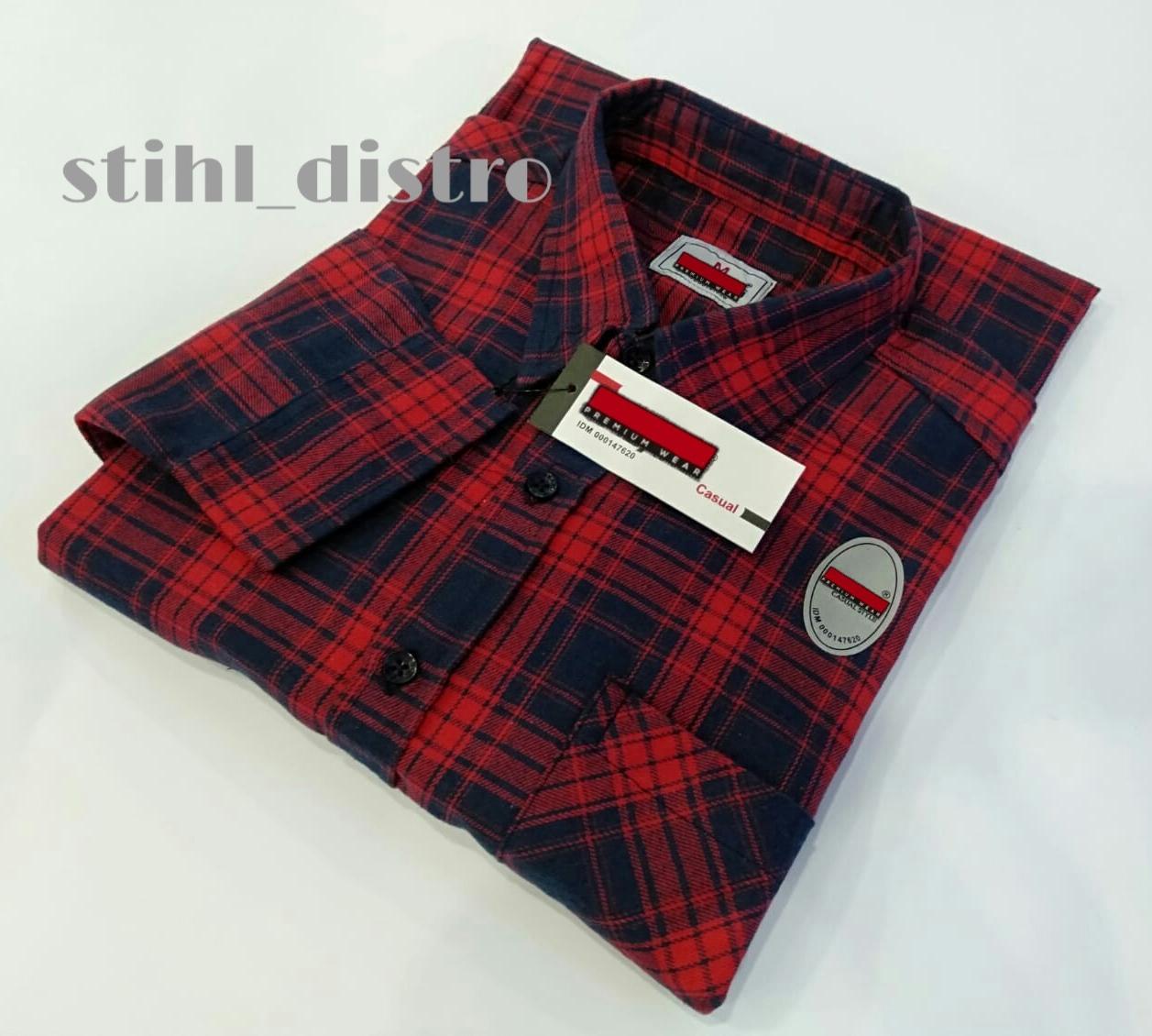 Kemeja flanel pria list kombinasi merah hightquality