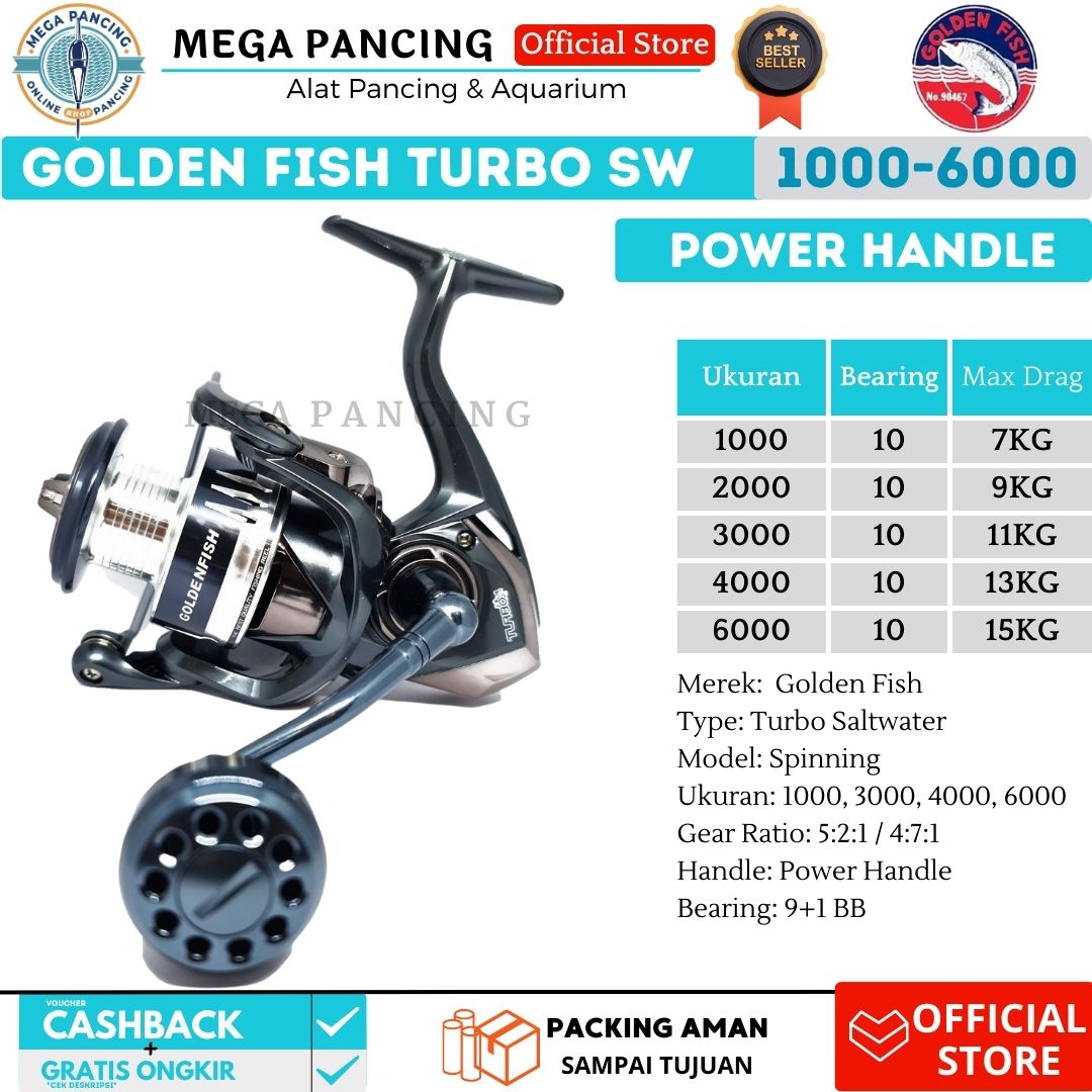 Golden Fish Turbo SW Reel Pancing Power Handle 9 Bearing 1000 2000