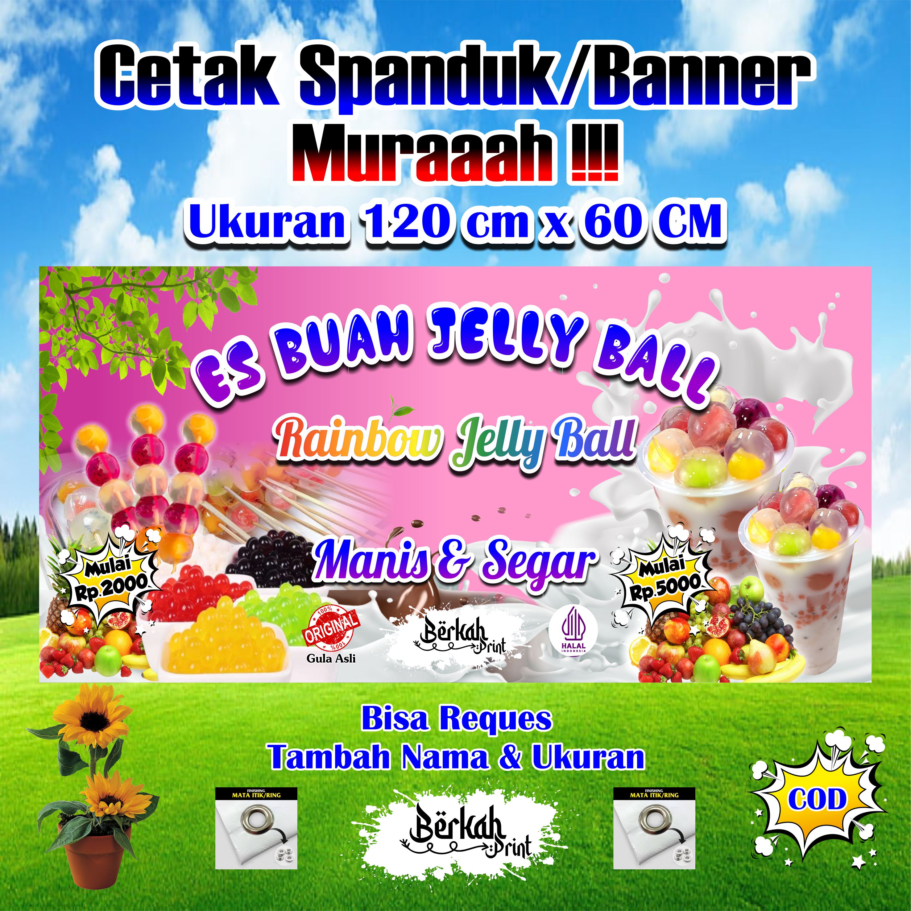 Spanduk Banner Rainbow Jelly Ball & Es Buah Jelly Ball Ukuran 120 cm x ...