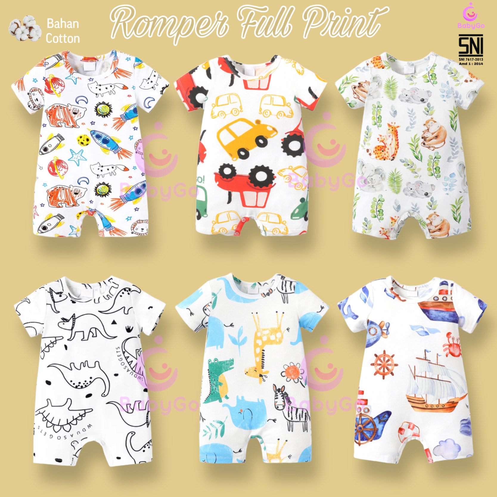Baju Romper Bayi Motif Full Print/ Baju Bayi Baju Bayi Casual