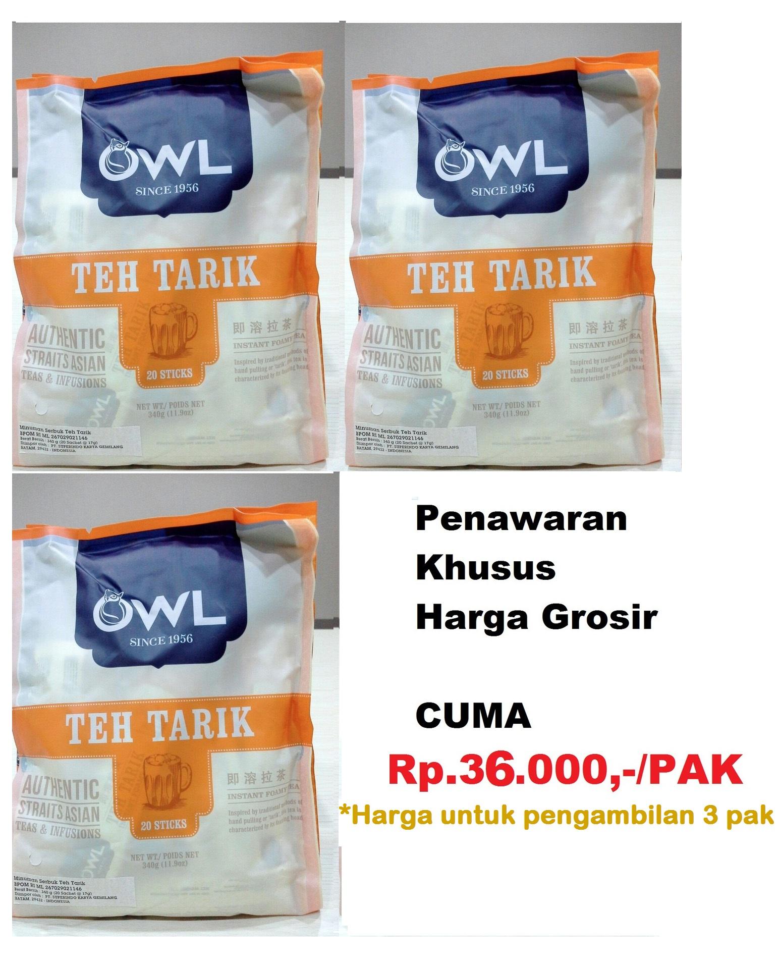 Grosir..!! 3 Pak OWL Teh Tarik 20's 340 gr@34rb (3pak=1KG)