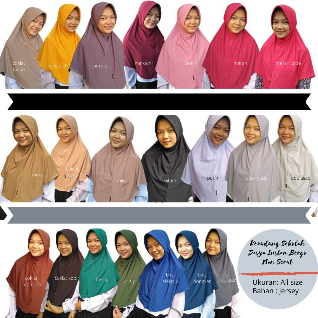 Kerudung Jilbab Dasya Instan Bergo Non Serut All Size Hijab Dasya bahan Jersey Himar Dasya Bahan Lembut Non Serut
