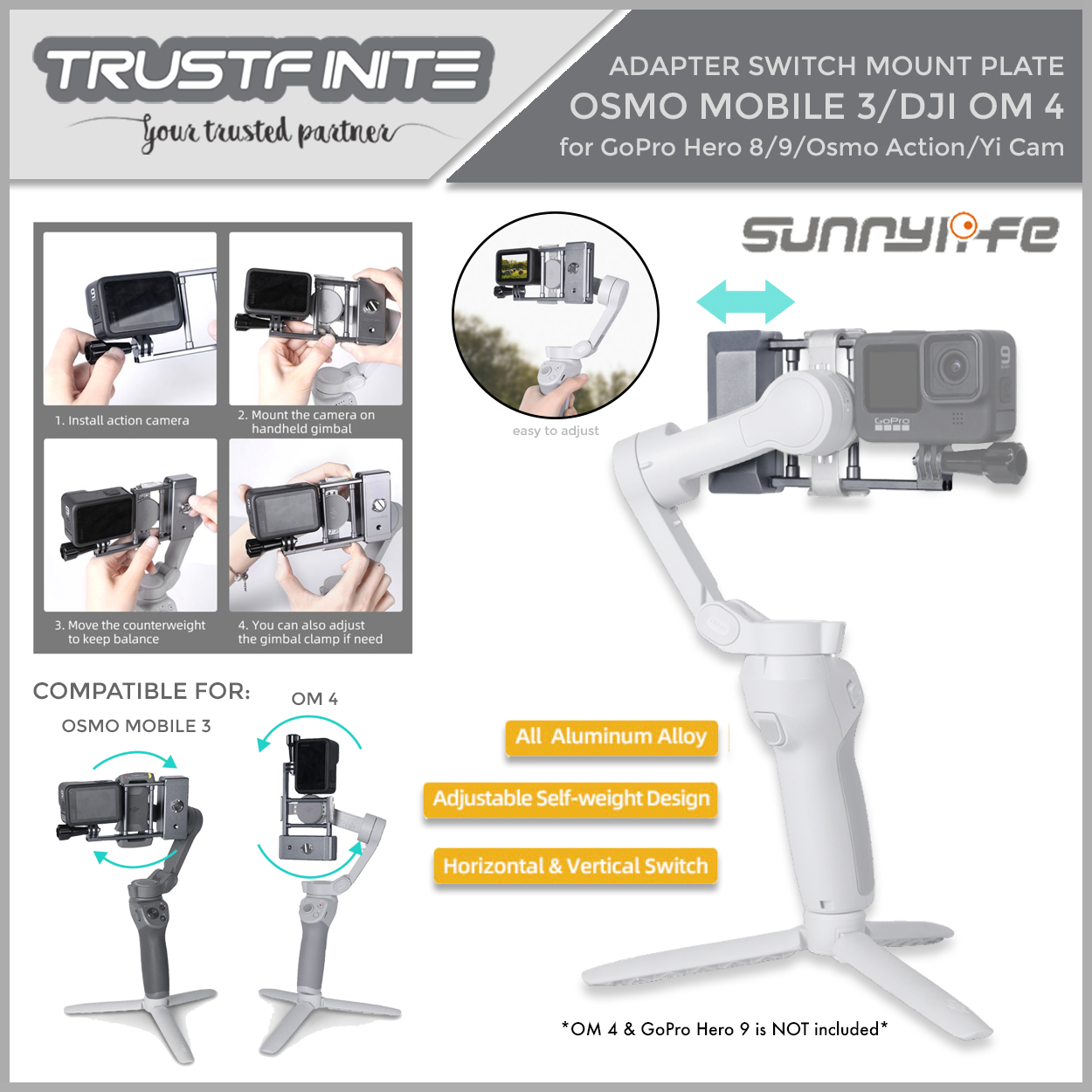 Gopro Hero Gopro Adapter For Dji Osmo Mobile Hero Clip Aluminum