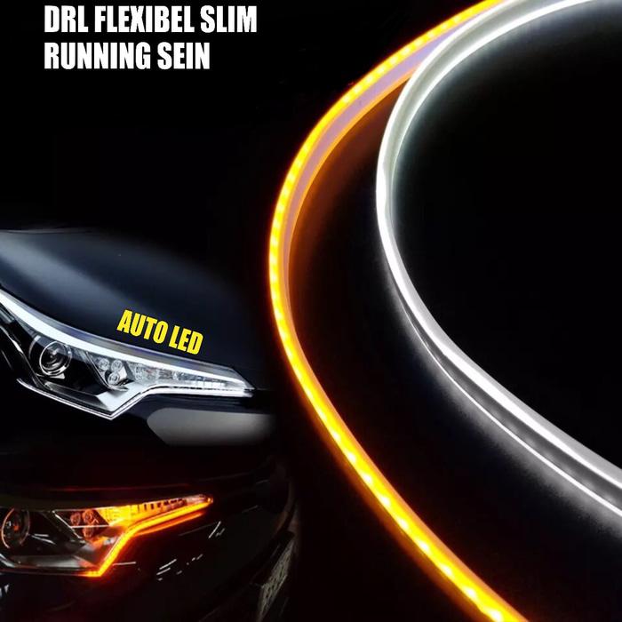 Lampu Alis Drl Flexibel Slim Running Sein 30 Cm Waterproof 2 Pcs Putih Sein Kuning A00099
