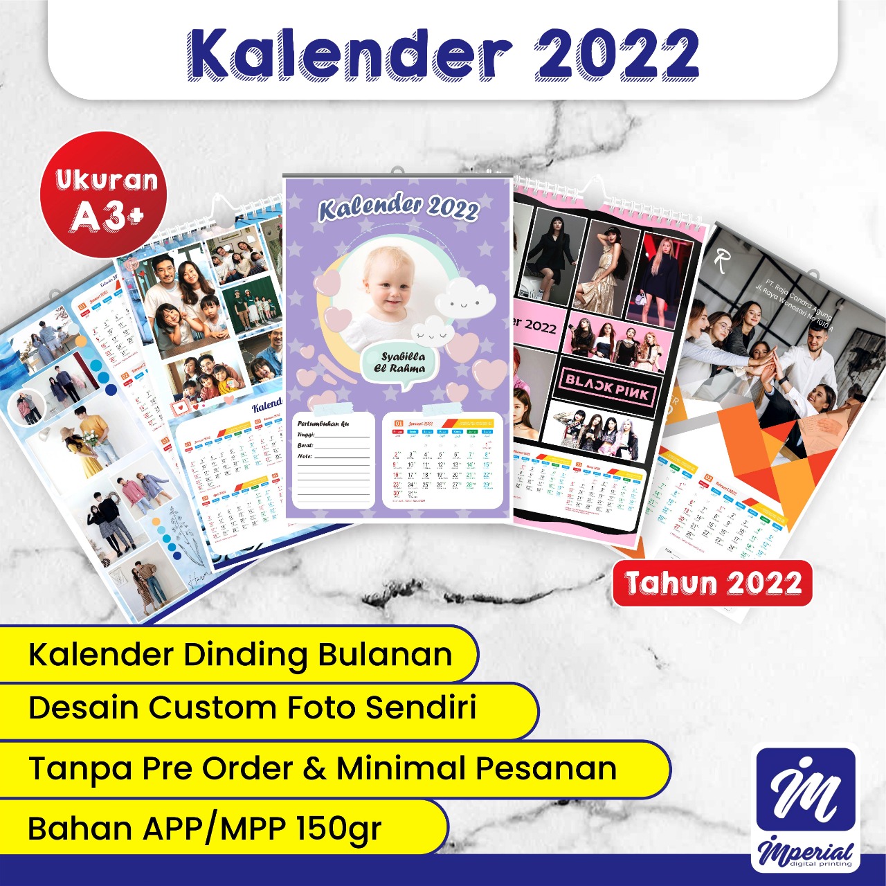 Cetak Kalender Dinding 2022 Custom Foto Bahan Artpaper / Mattepaper 150 ...