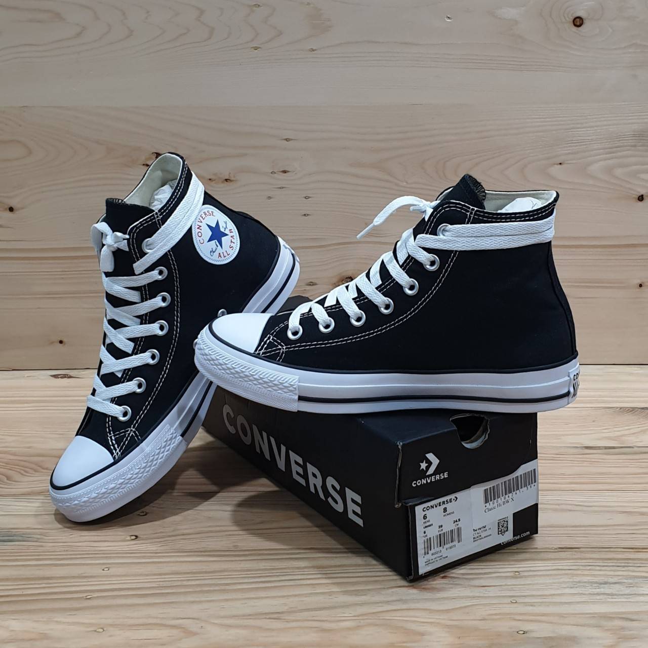 size 8 black high top converse