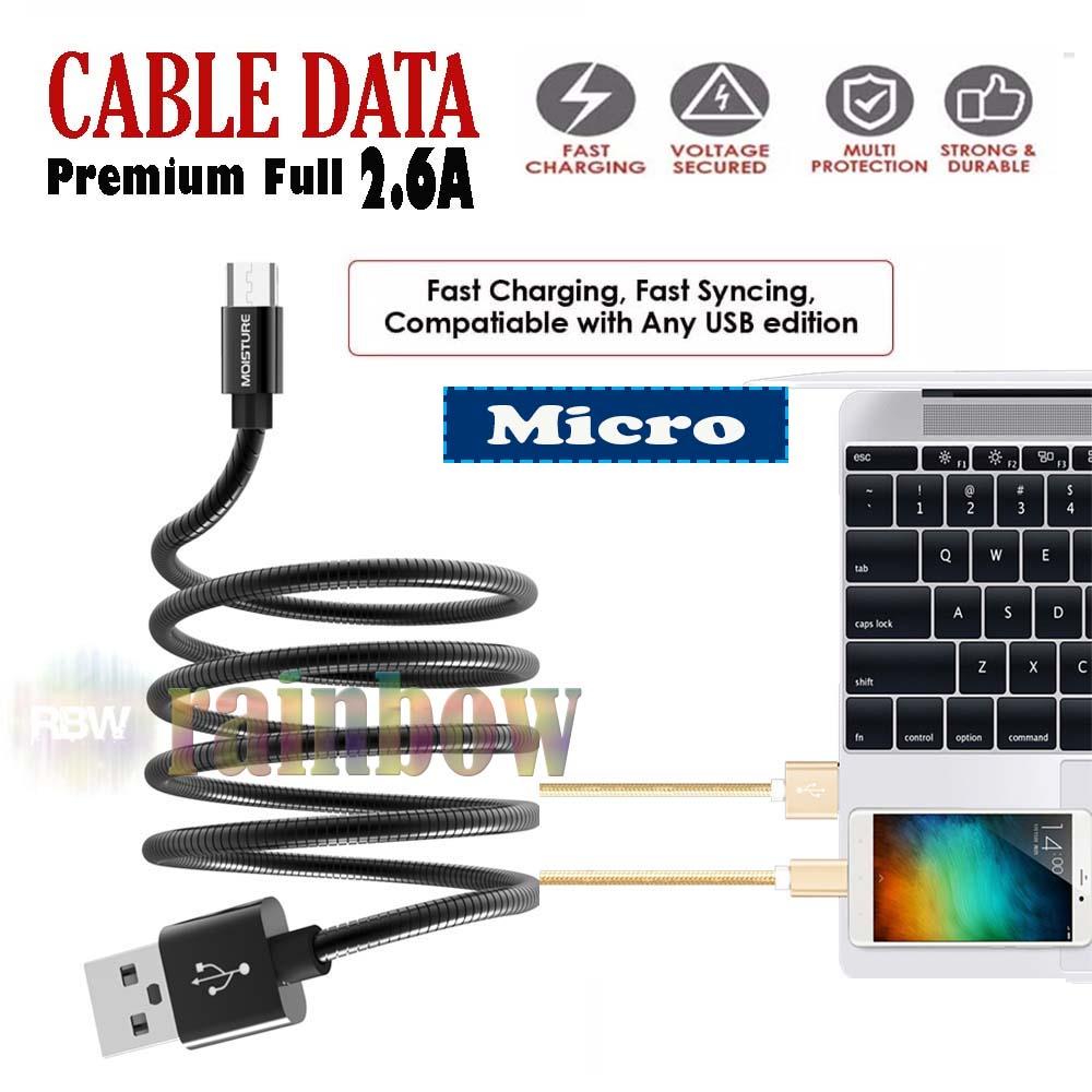 Moisture Premium Cable Data Fast Charging 2.6A for Android MICRO USB / Kabel Data LIGHTNING for IOS / Kabel Data TYPE C Charger dan Transfer Data Cable Data Full Stainless TypeC Type-C Fast Charging Kabel Data HP Cable Data for All Smartphone - Warna Acak