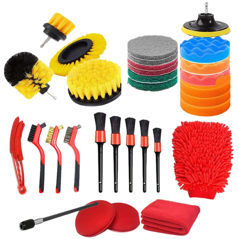 31Piece Car Drill Brush Attachments Set, Scrub Pads & Sponge, Buffing