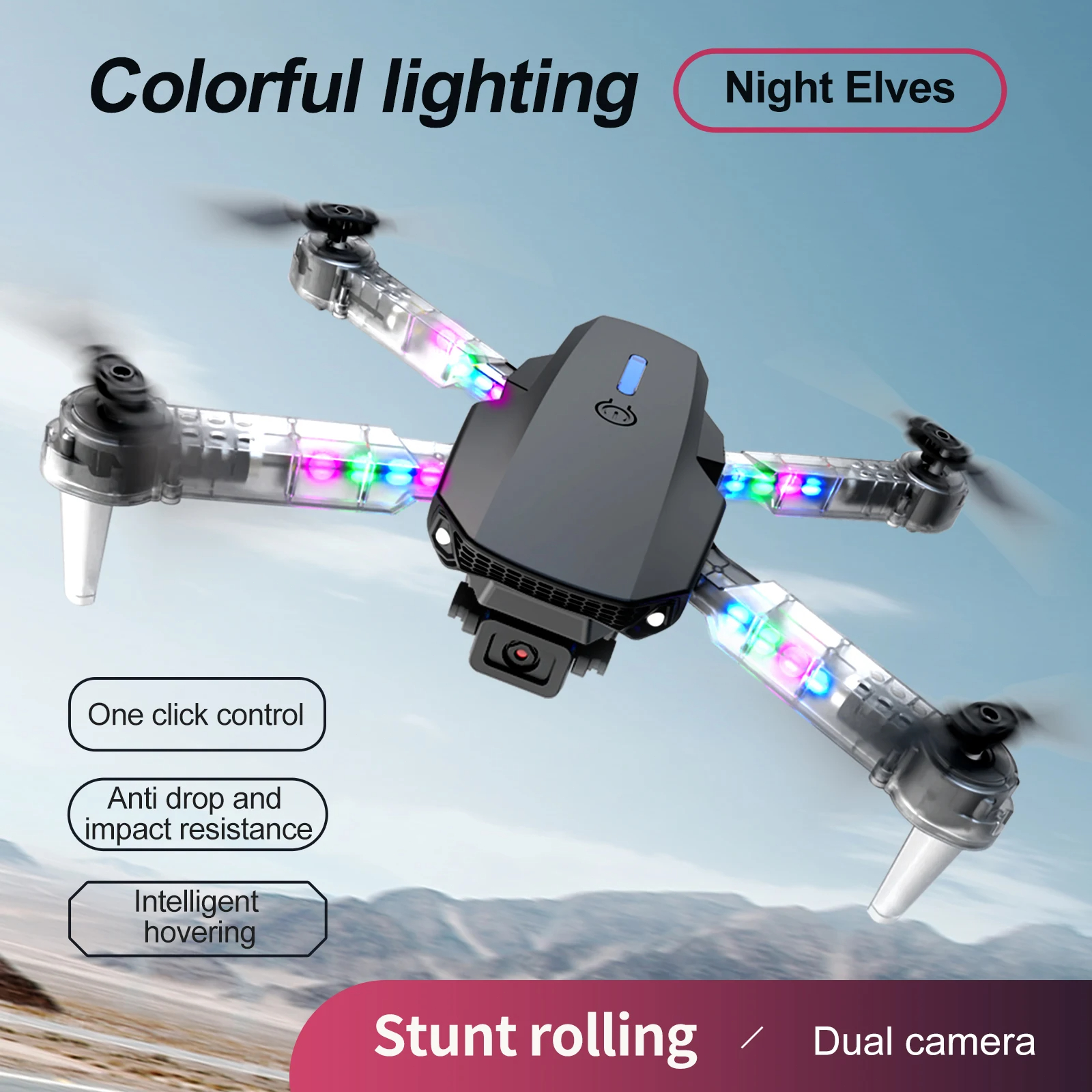 E88D E88 E99 RC Drone Colorful Light ELF Drone 4K Professional