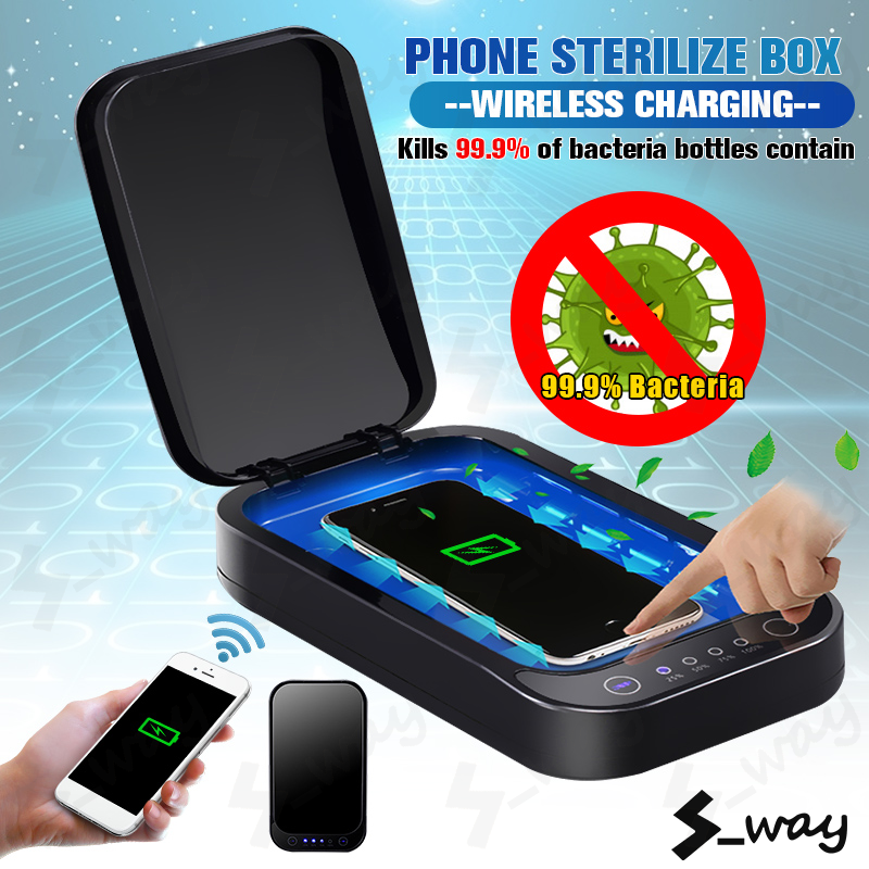 S Way พร้อมสต็อก UV โทรศัพท์กล่องโทรศัพท์ทำความสะอาดตู้ส่วนบุคคลที่มีน้ำมันหอมระเหย esterilizador ไร้สายกล่องชาร์จสำหรับโทรศัพท์