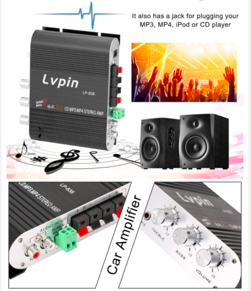 Mini HiFi Stereo Amplifier Treble Bass Booster 12V Alat Pengganti