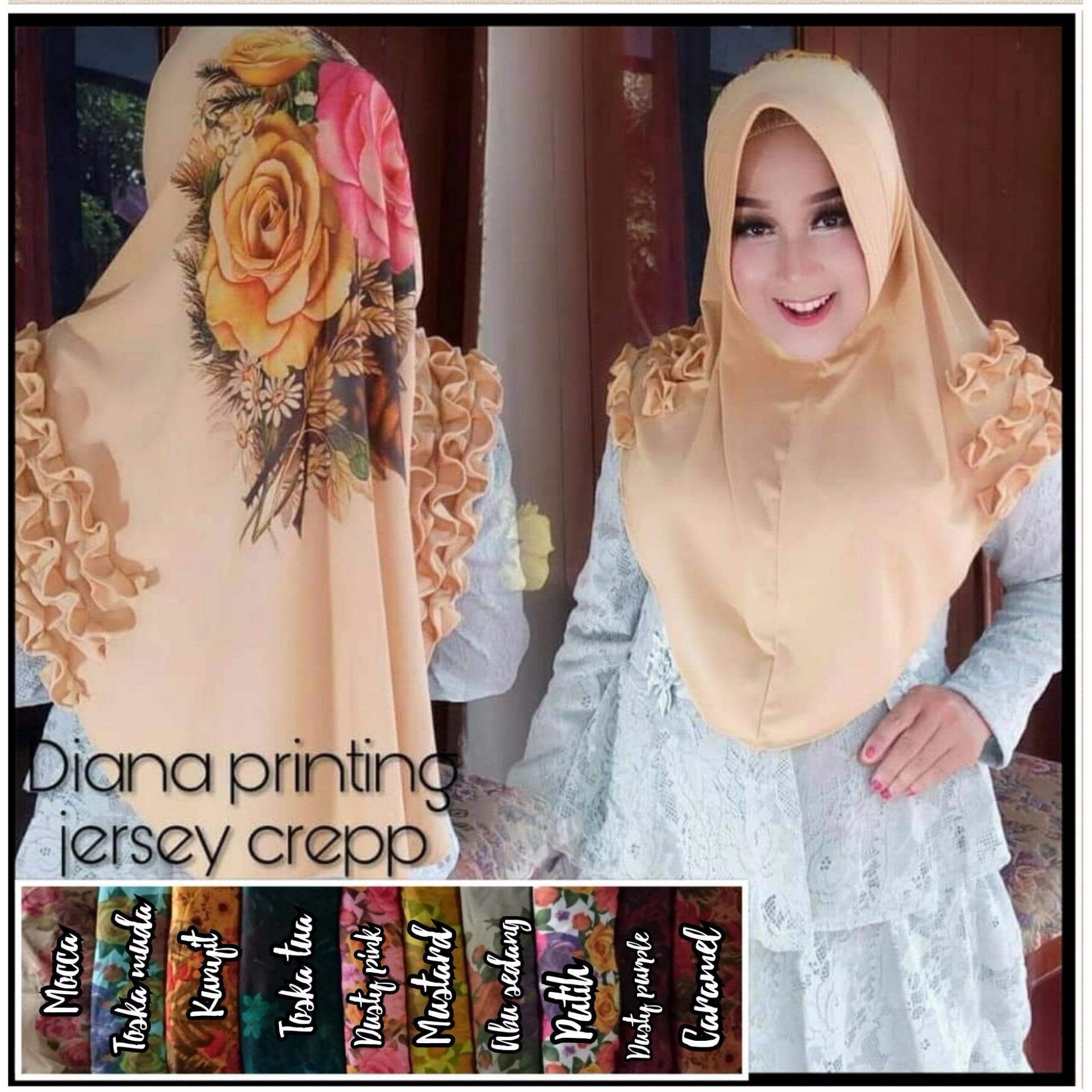 Jilbab Khimar Printing Diana Jersy/ Jilbab Instan Printing