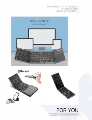 Keyboard Lipat Wireless Bluetooth dengan Touchpad Lipat