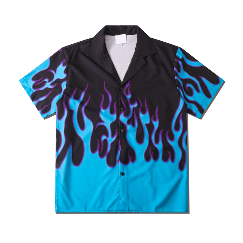 Blue Flame Hawaiian Shirt Men Summer 