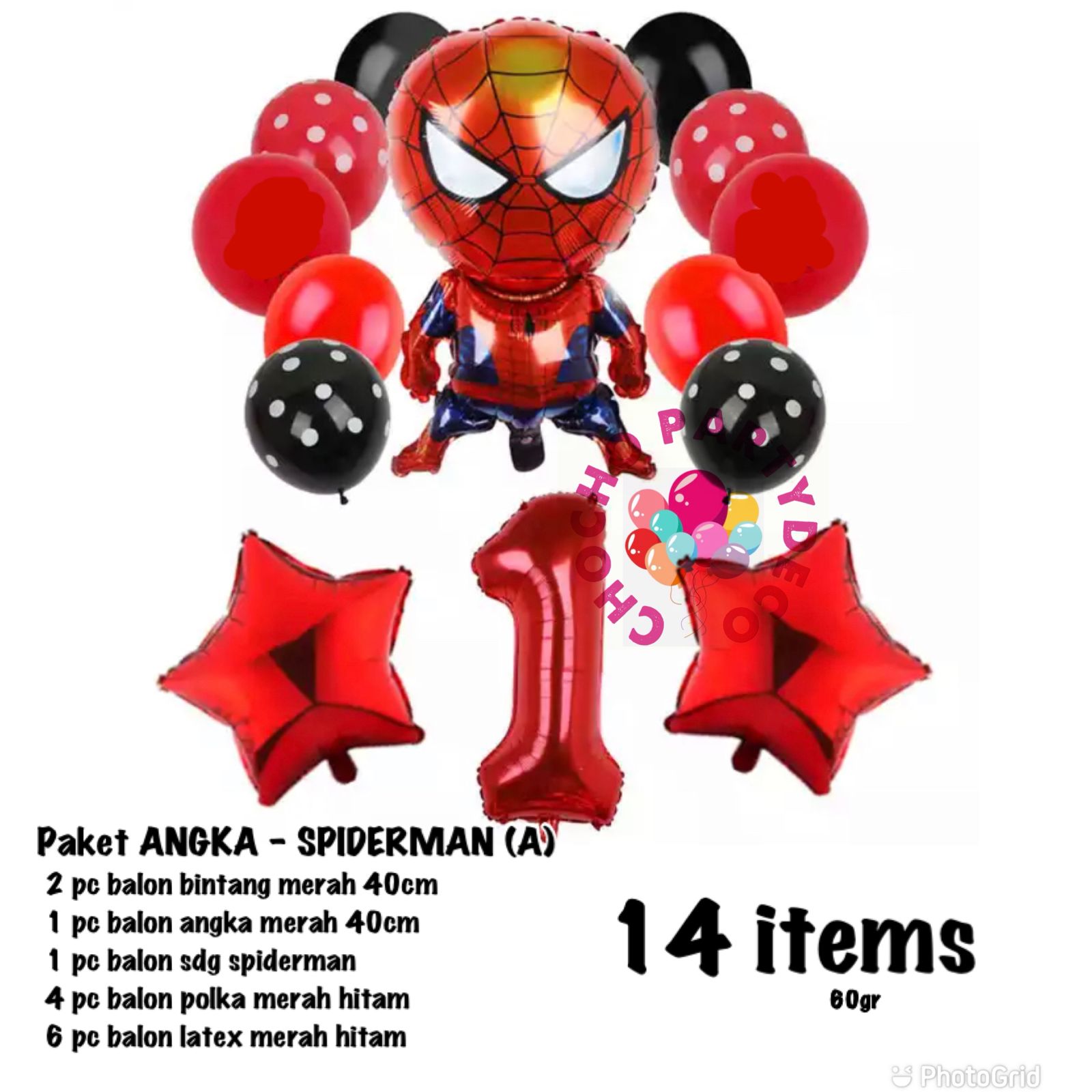 Dekorasi Ulang tahun Spiderman Paket balon karakter spiderman Angka