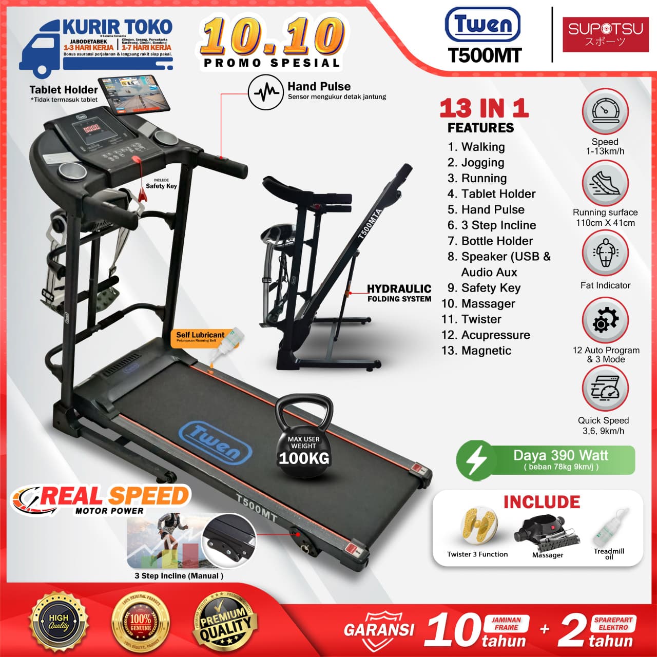 Twen T500MT/T500MTA Treadmill Elektrik MultiFungsi Treadmill Untuk