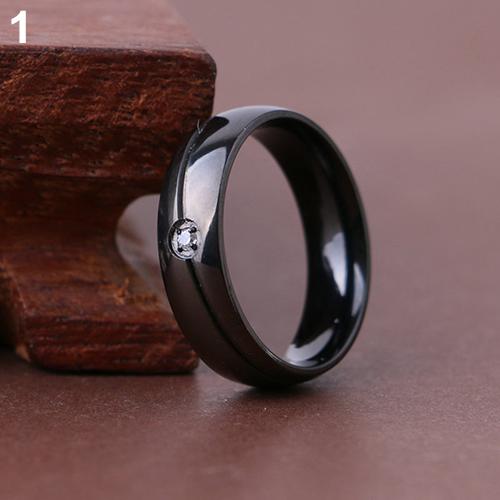 Unisex Fashion Rhinestone Plain Titanium Steel Wedding Engagement Ring Size 6-11