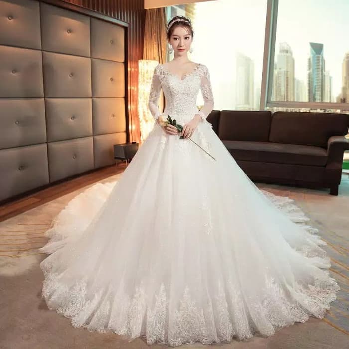 Jual Gaun Pengantin Putih Mewah Berekor Import,wedding Dress K