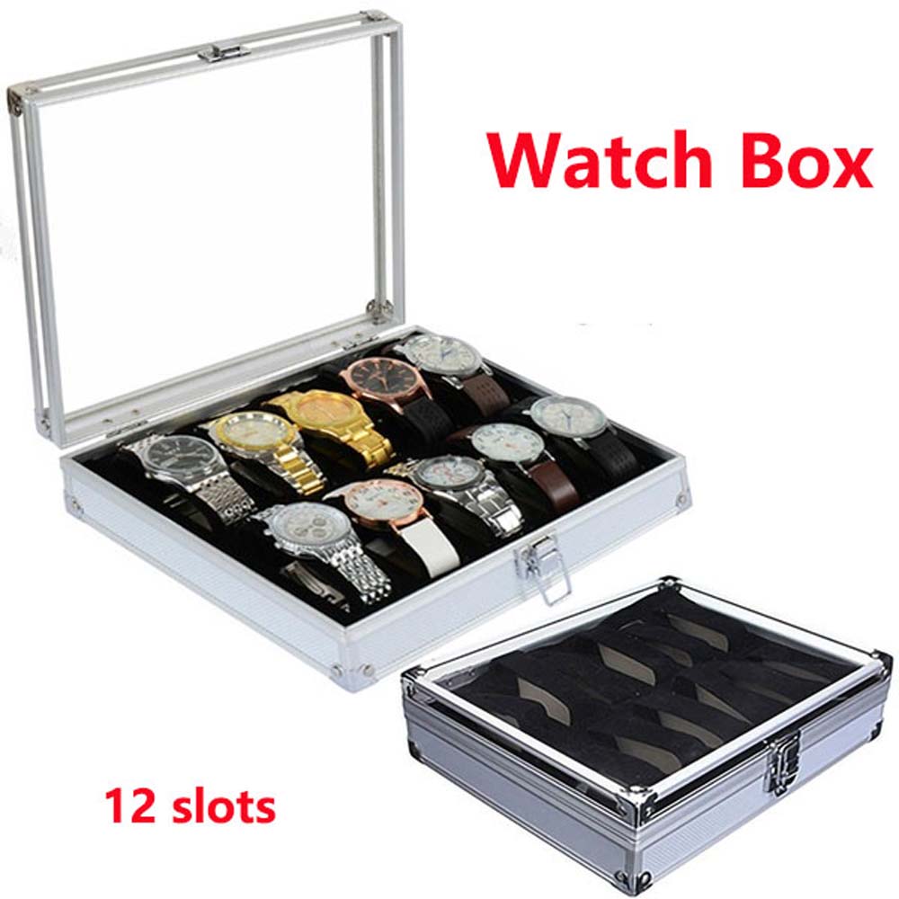 HENLI Luxury Storage Box Aluminium Alloy 12 Grid Slots Gift For Women Men Watch Holder Watch Box Bracelet Display Wristwatch Case