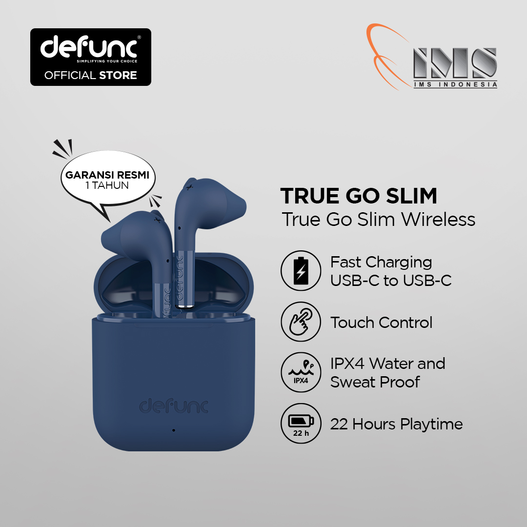 DEFUNC TRUE GO SLIM TRUE WIRELESS EARPHONE BIRU Lazada Indonesia