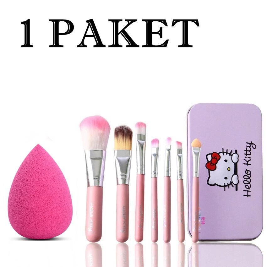 JBS Kuas Make up Hello Kitty Set 7 in 1 / Brush Hello Kitty Set 7 in 1 Dan Spon Beauty Blender