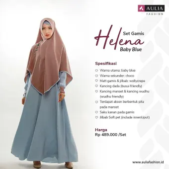 Aulia Fashion Set Gamis Syari Helena Baby Blue Original Terbaru 2020 Gamis Aulia Fashion Terbaru Baju