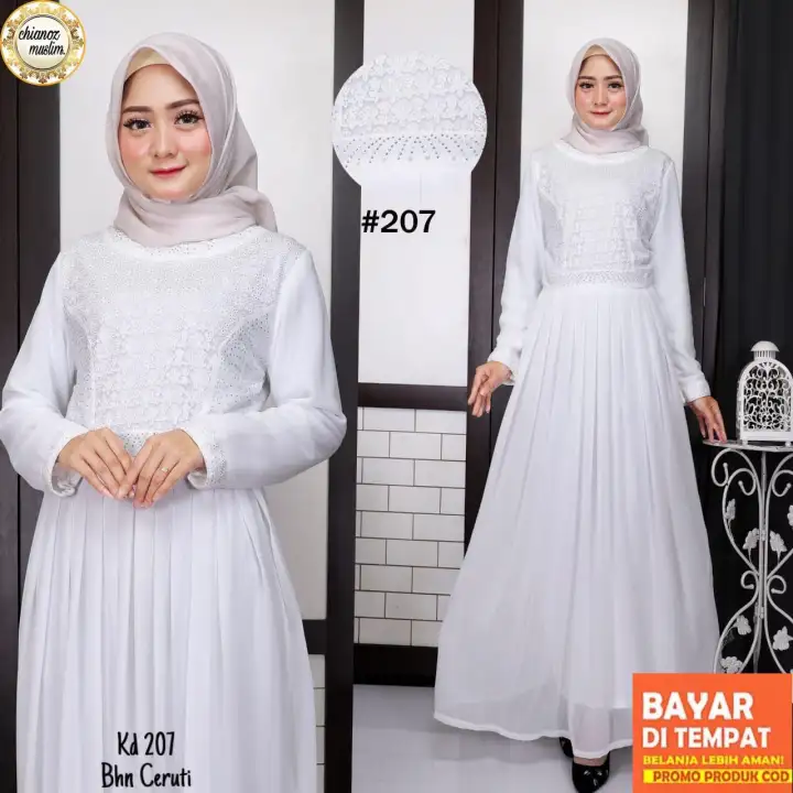 Baju gamis brokat warna putih