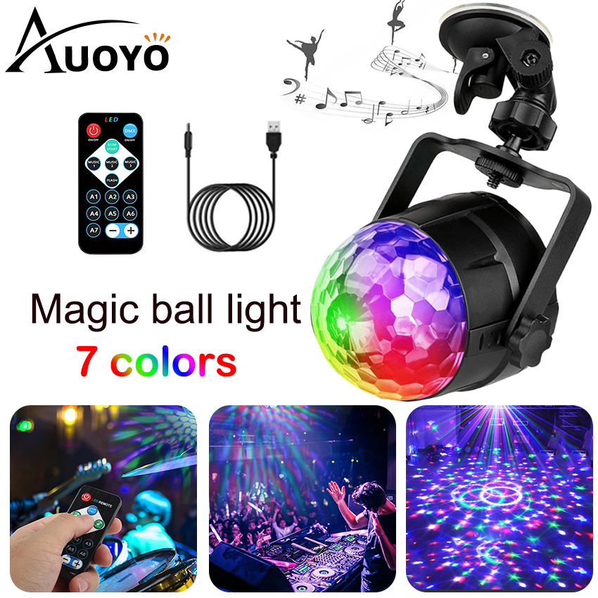 Auoyo Mini LED Lighting Disco Ball Party Lights DJ Ripple Light Sound Activated DJ Lights For Parties 7 Colors Strobe Light For Home Stage Wedding Bar Birthday Gift