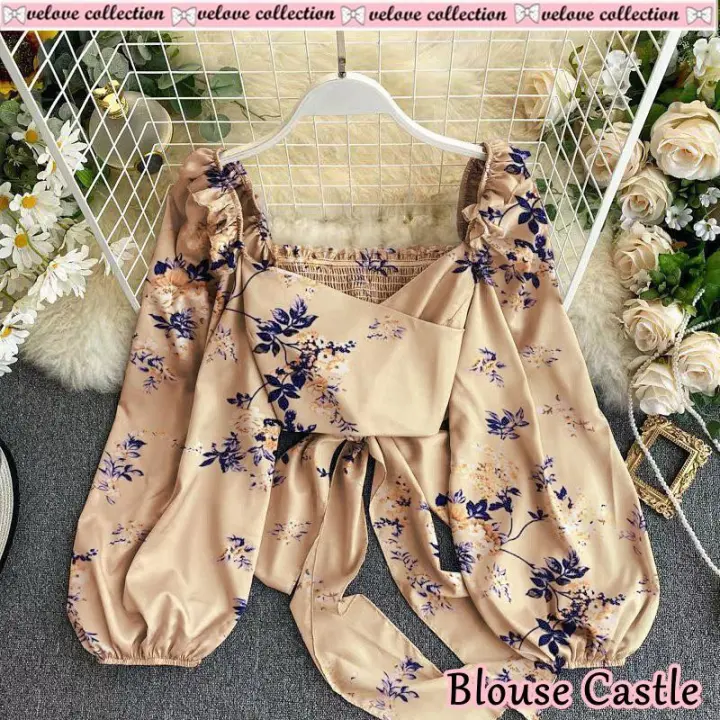 Trend Collection Bisa Cod Blouse Castle Flow Blouse Motif Bunga Blouse Wanita Blus Atasan Wanita Blus Blus Sabrina Lazada Indonesia