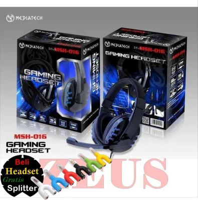 Paket Mediatech ZEUS Gaming Headset / Headphone MSH-016 + Audio Splitter U Shape Utk Komputer / HP - Produk Berkualitas