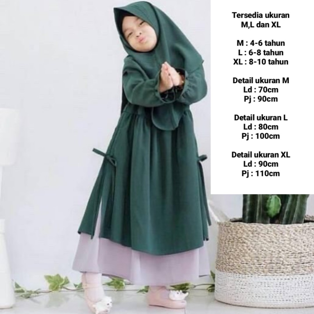 Leticia Kids + Khimar / Baju Gamis Anak / Baju Gamis Anak Perempuan / Baju Muslim Anak / Gamis Anak Murah / Gamis Anak Terbaru / Syari Anak / Baju