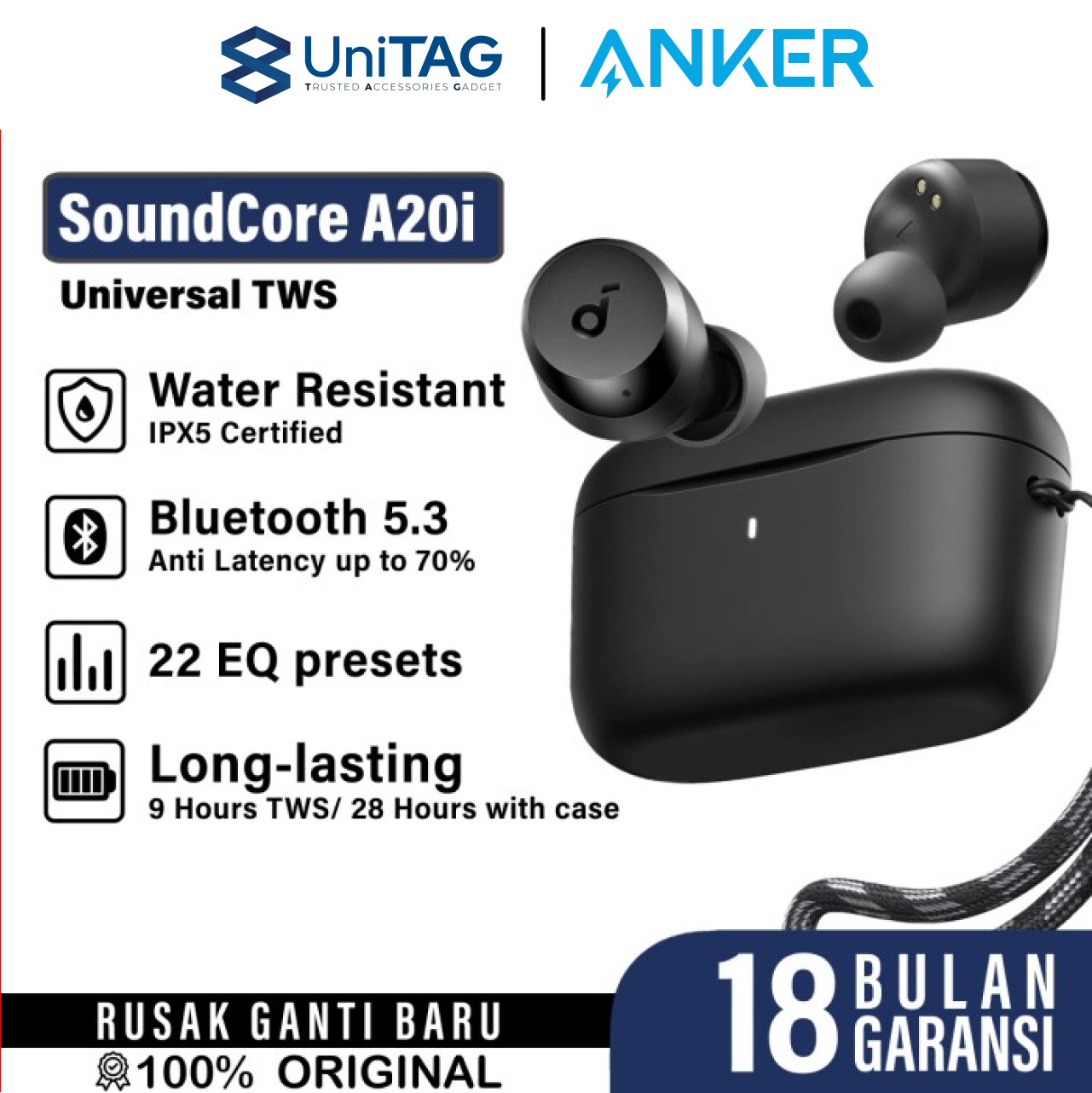 Headset TWS Bluetooth Wireless Earbuds Earphone Anker Soundcore