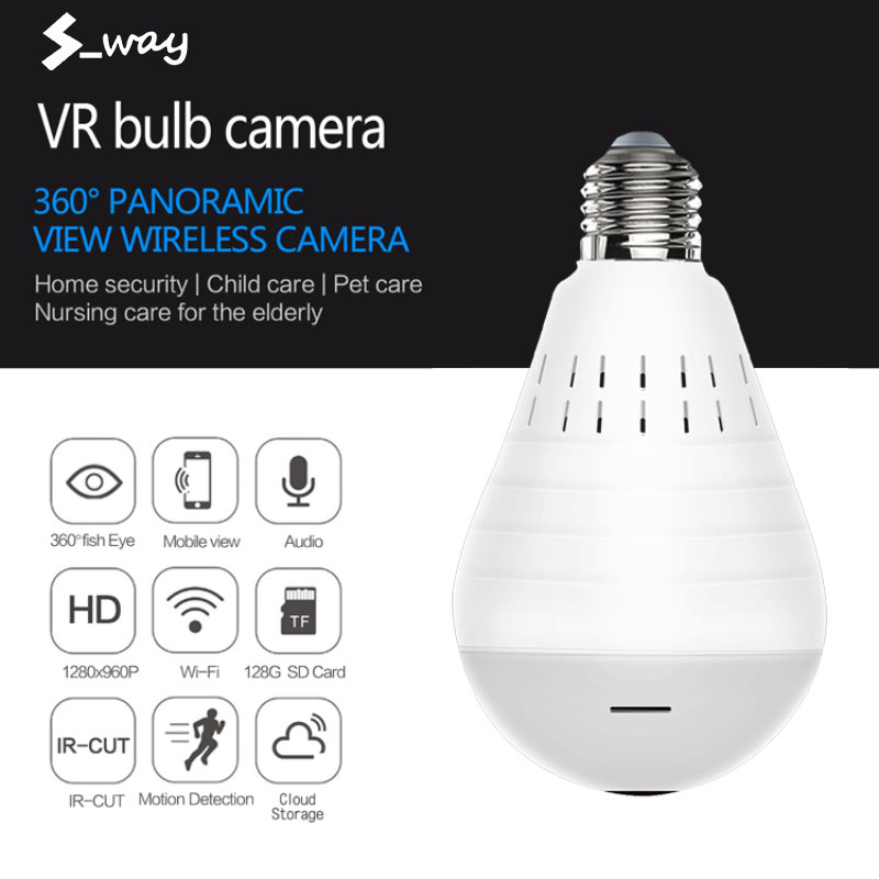 S_way Camera 360 Đèn LED, Bóng Đèn Mắt Cá CCTV WiFi An Ninh Gia Đình Toàn