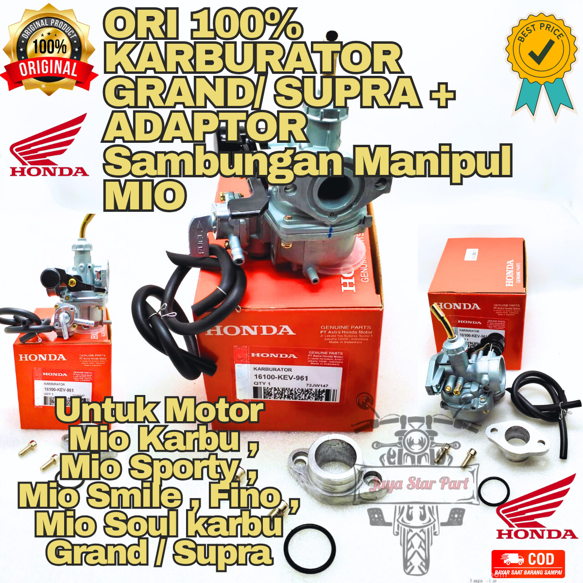 ORIGINAL KARBURATOR GRAND/SUPRA + ADAPTOR SAMBUNGAN MANIPUL Mio Fino ...