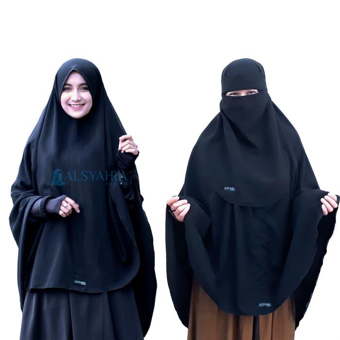 PROMO SIZE L Alsyahra Jilbab Syari Long Khimar Non Pet Bonus Niqab Bandana TERBARU
