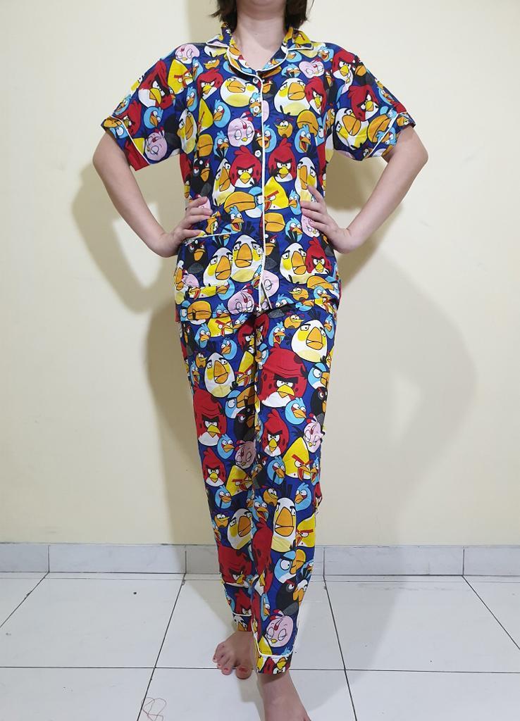 Toko Baju Family Baju Tidur lengan Pendek Dan Celana Tidur Panjang Satu 1 set Kartun Angry bird Flash Sale Harga dijamin TERMURAH
