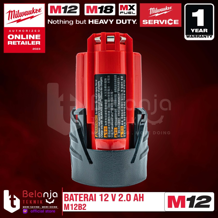 Milwaukee Battery M12 B2 Baterai 12 Volt Ampere Cordless Lithium