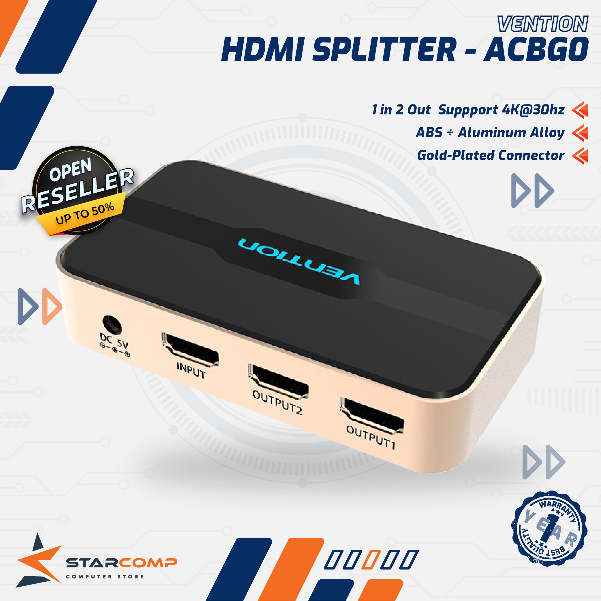 VENTION In Out HDMI Splitter Gold ACBG0 HDMI 互換 アダプター 変換