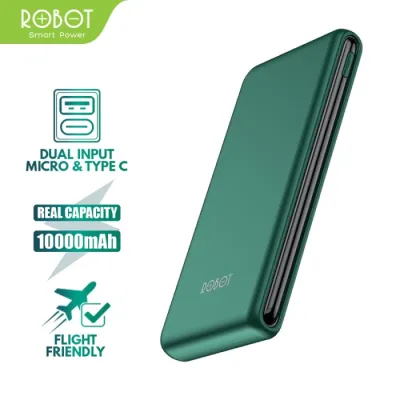 PowerBank ROBOT 10000mAh RT180 Dual Input Port Type C & Micro USB - Hijau