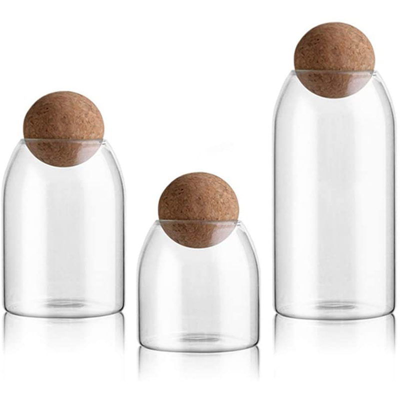 3Pcs Glass Jars with Airtight Seal Ball Cork Lid Clear Cookie Jars ...