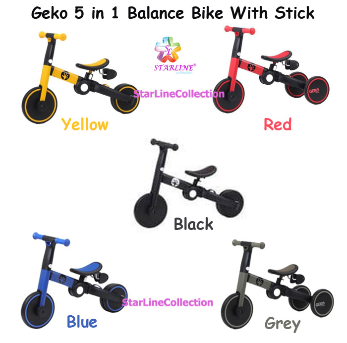Geko 5 in 1 Balance Bike With Stick 