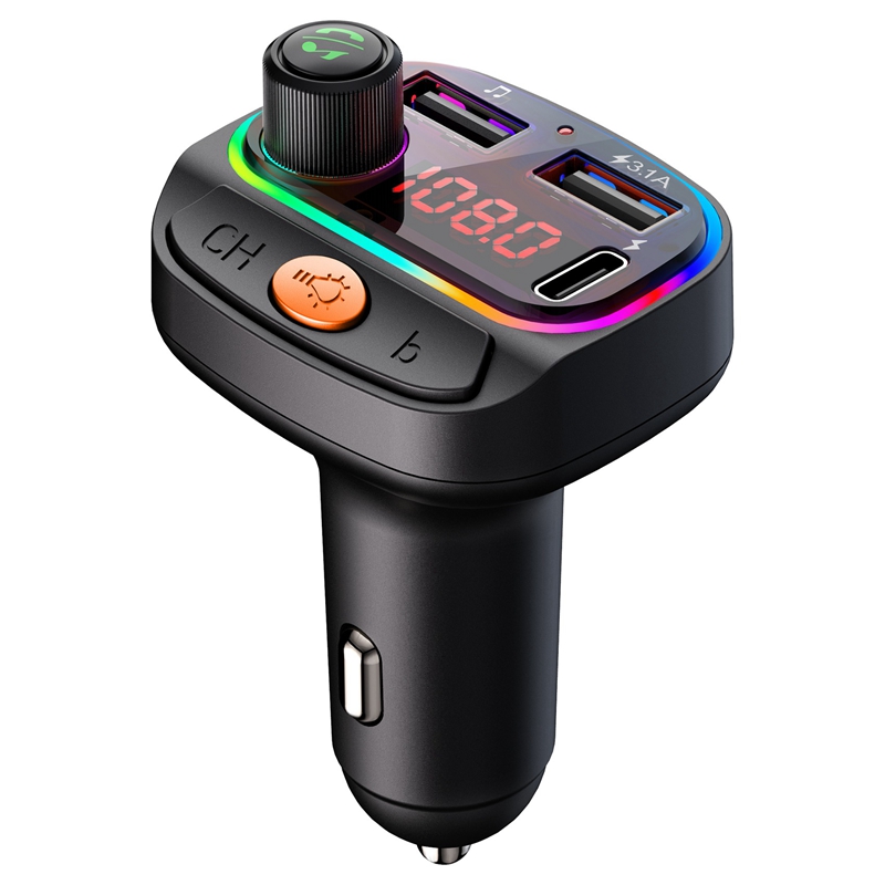 Bluetooth FM Transmitter สำหรับรถ3.1A Type-C ที่ชาร์จเร็ว7สี Backlit วิทยุติดรถยนต์ MP3เครื่องเล่นเพลง C15สีดำ