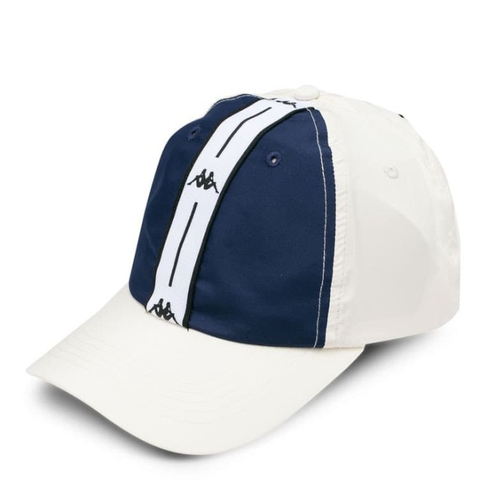 white and blue cap