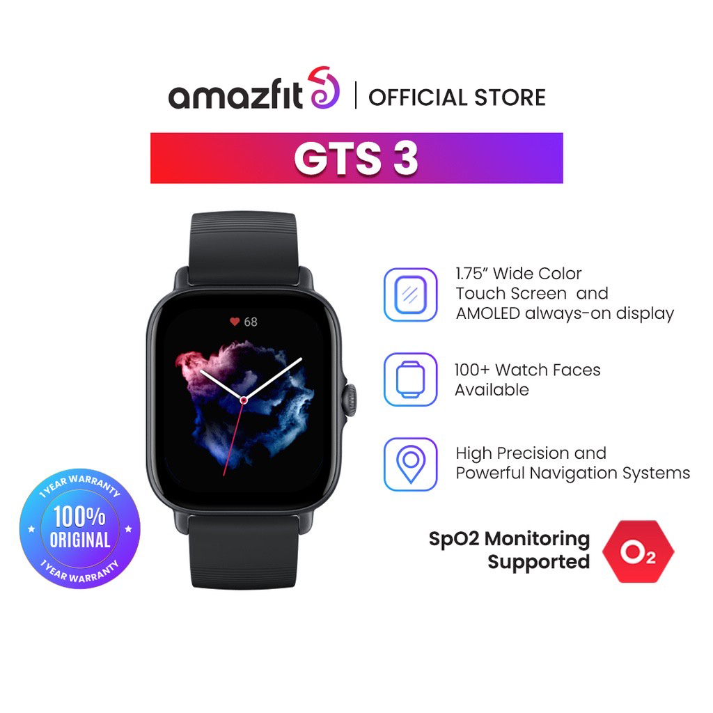 Amazfit GTS 3 Smart Watch - (1Year Official Warranty)-Graphite